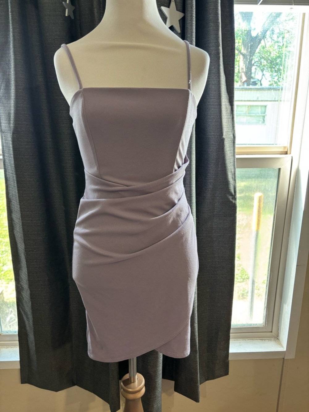 Windsor Lavender Spaghetti-Strap Ruched Mini Dress